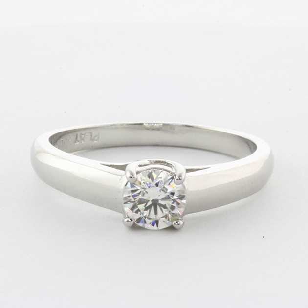 18K White Gold Solitaire Diamond Engagement Ring set with Cushion Diamond, 0.53 Carat, F Colour, VS1 Clarity, Certified By EGL.