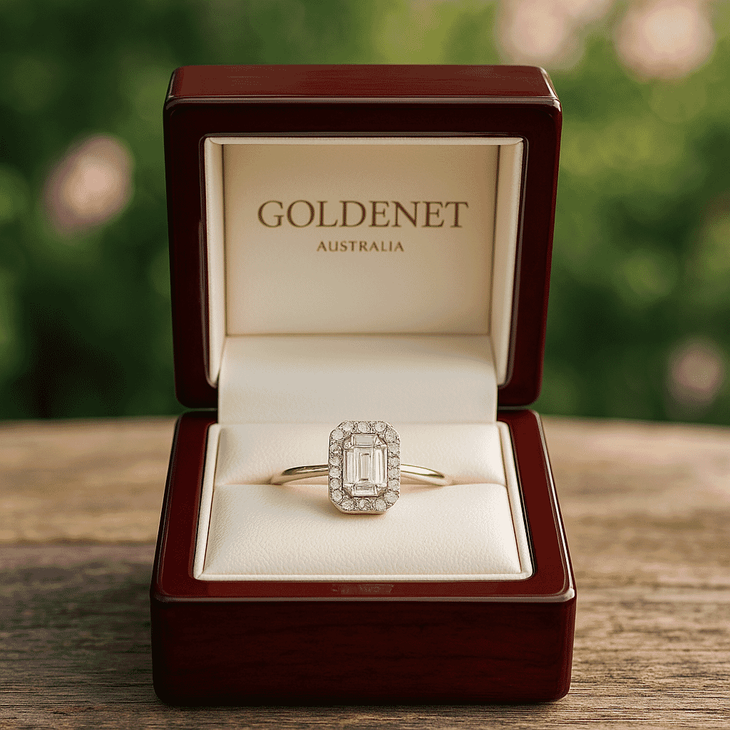 emerlad halo diamond ring
