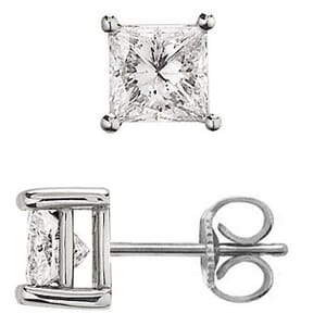 2041 - Diamond Stud Earrings 1 3/4 Carat, Set With Princess Diamonds