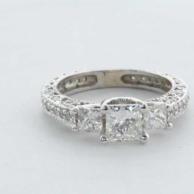 14K White Gold Set With Princess Diamond, 0.77 Carat, F Colour, VS2 Clarity, Certified By EGL.