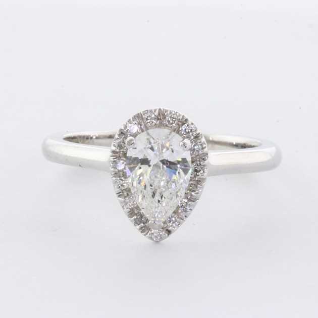 18K White Gold Set With Pear Diamond, 0.70 Carat, E Colour, VS2 Clarity, Certified By GIA.