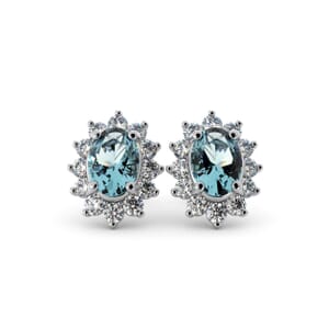 5577 - Oval Aquamarine Oval Stud Earrings With Diamonds