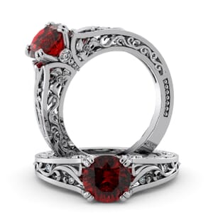5709 - Round Granet Diamond Ring With Milgrain Detail