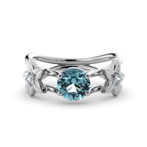 5793 - Round Aquamarine Diamond Ring With Floral Detail