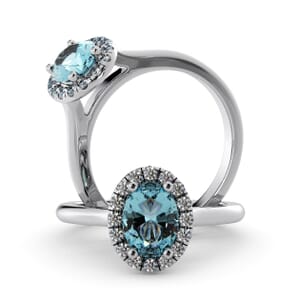 5937 - Oval Aquamarine Oval Diamond Ring With Halo Setting 
