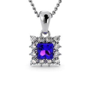 6147 - Princess Amethyst Square Pendant With Diamonds