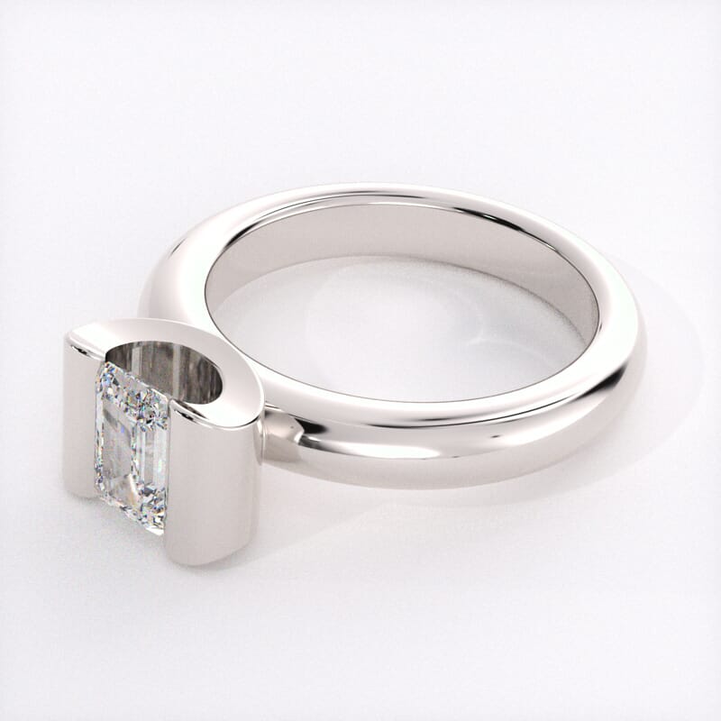 14K White Gold Contemporary Half Bezel Solitaire Engagement Ring
