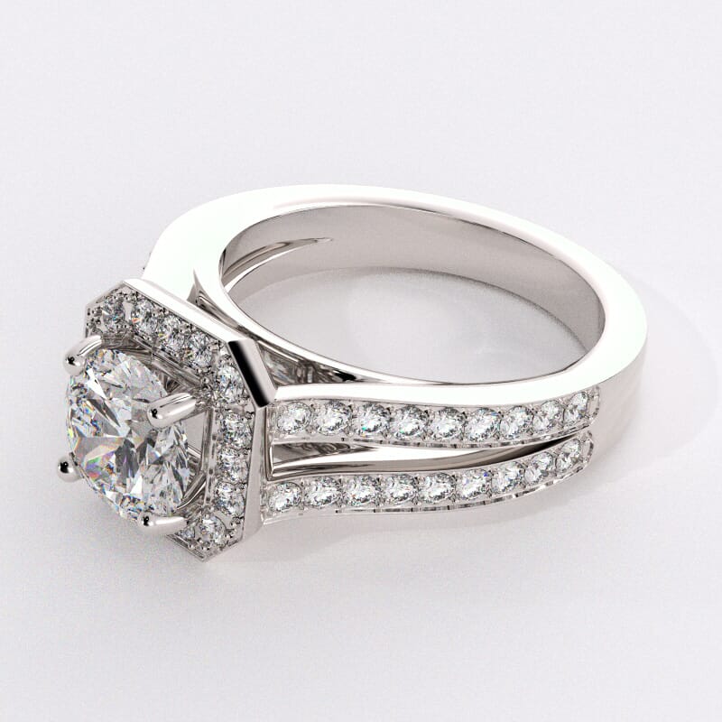 14K White Gold Edgy Twin Band Engagement Ring