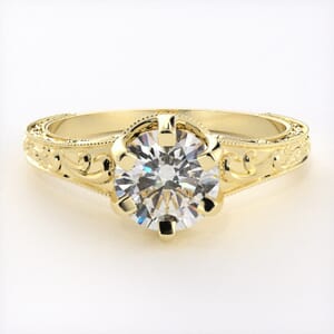 6509 - Crown Solitaire Engagement Ring with Delicate Crowned Band
