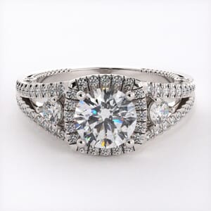 6711 - Three Stones Engagement Ring Setting With Modern Halo